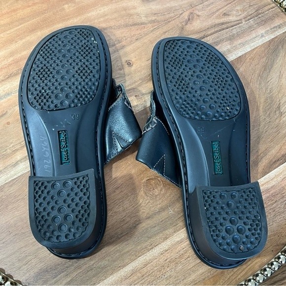 Josef Seibel Black Leather Block Heel Sandal Sz 39 - Picture 11 of 12